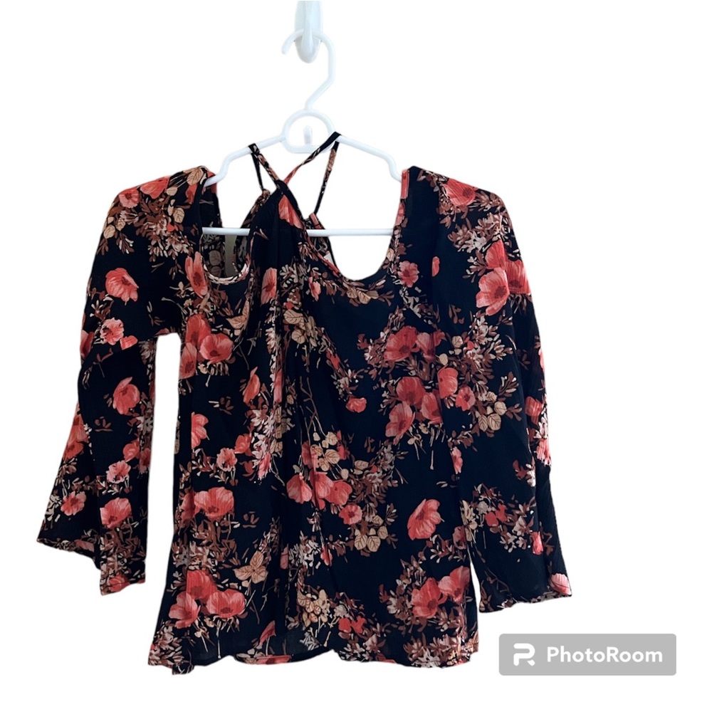◼️MOSSIMO SUPPLY CO.: Women’s size S, floral 3/4 sleeve blouse w/cut out & tie◼️